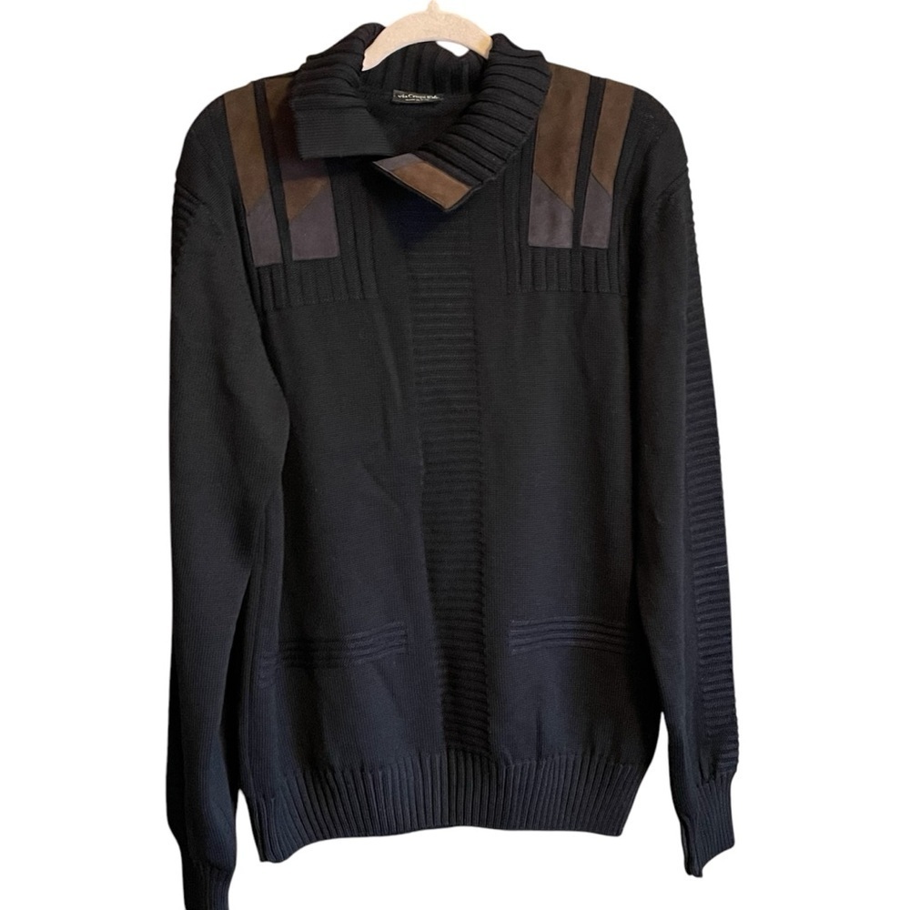 Via Crispi106 Made in Italy-75% Virgin Wool Black Texturized Pullover-Size XL